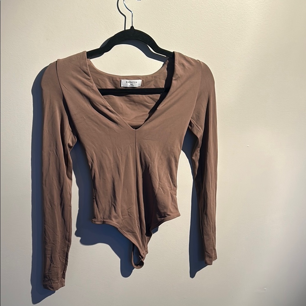 Aritzia Taupe Long Sleeve Bodysuit